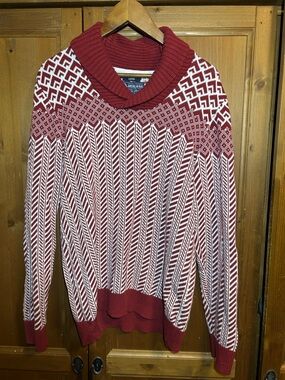 American Rag Women's Size Large Red White 100% Cotton Shawl Collar Knit Sweater